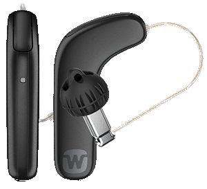 Widex SmartRIC Tech Black hearing aids.
